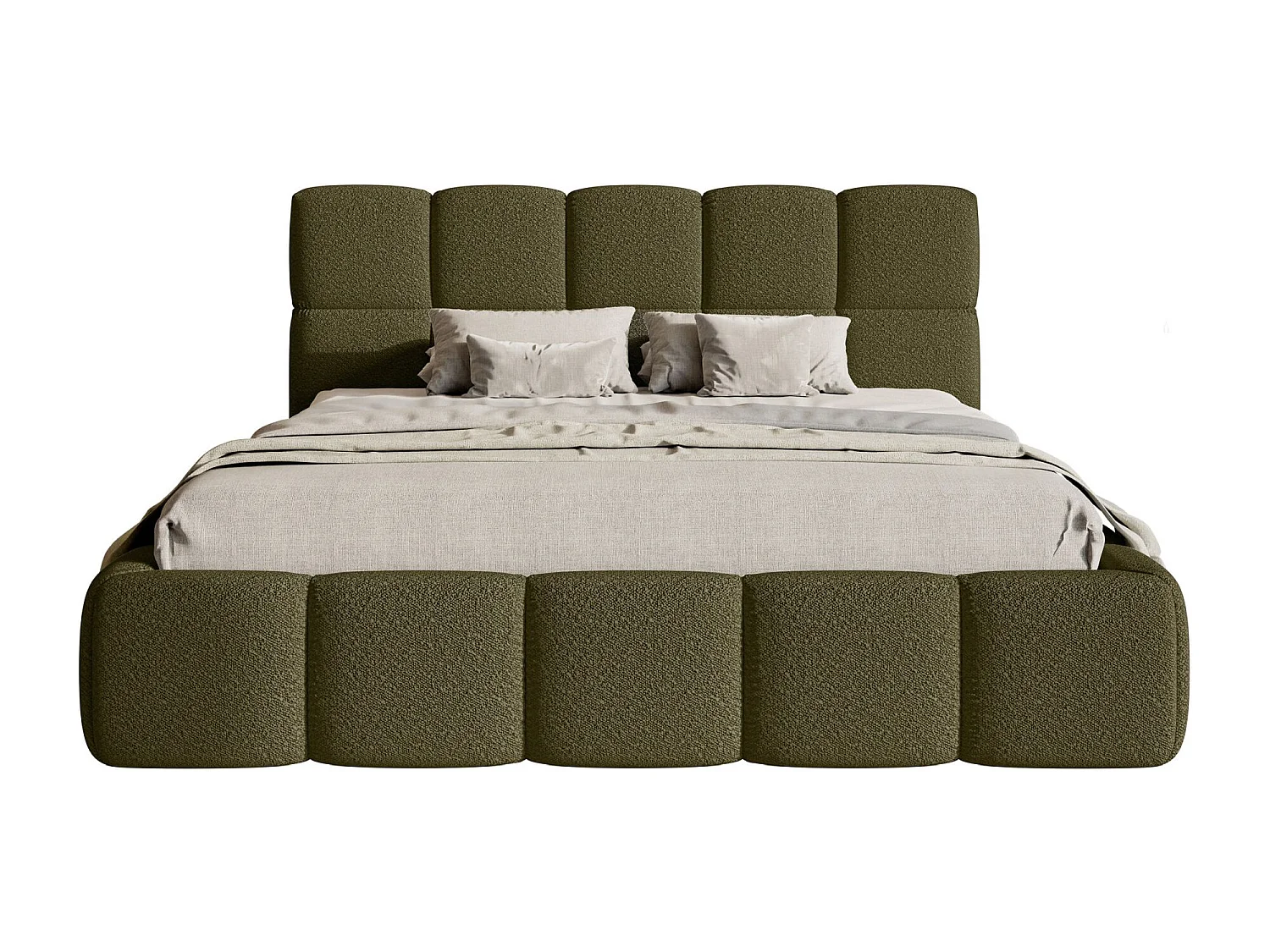 Polsterbett 120x200 cm – Bettkasten & Lattenrost – Bouclé Olivgrün – CLOUDY