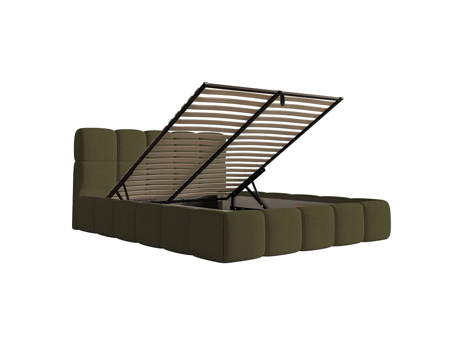 Gestoffeerd bed 120x200 – met opbergruimte – Bouclé Olijfgroen – Cloudy
