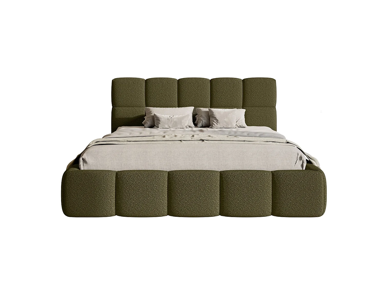 Gestoffeerd bed 120x200 – met opbergruimte – Bouclé Olijfgroen – Cloudy