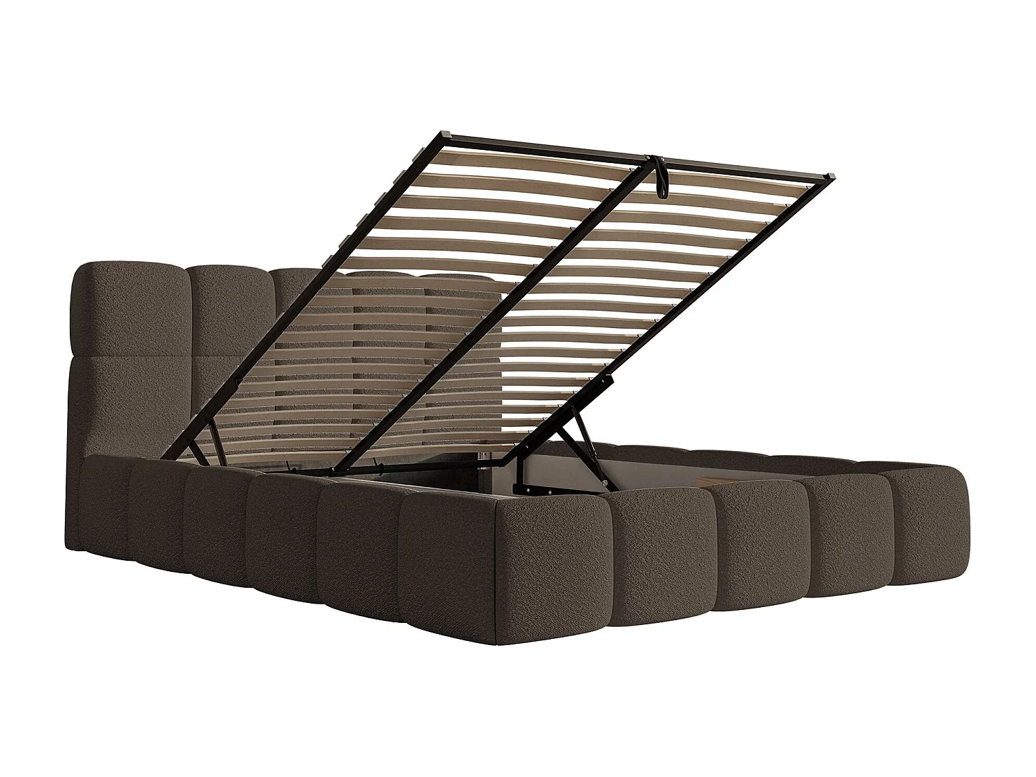 Polsterbett 120x200 cm – Bettkasten & Lattenrost – Bouclé Braun – CLOUDY