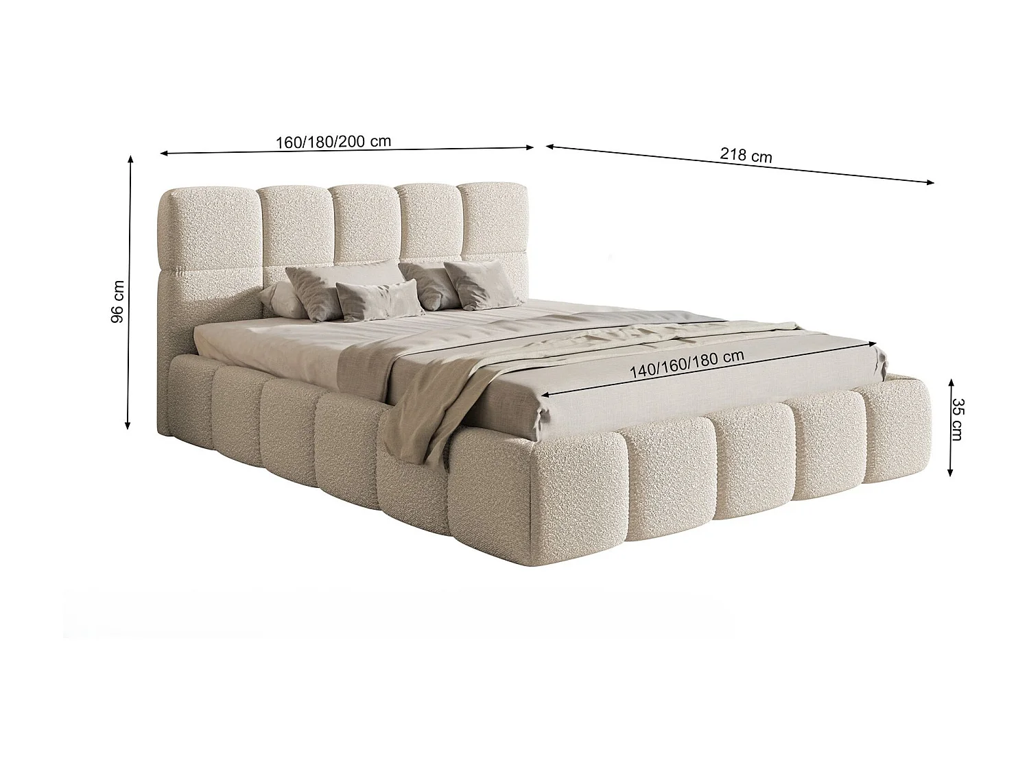 Polsterbett 120x200 cm – Bettkasten & Lattenrost – Bouclé Braun – CLOUDY