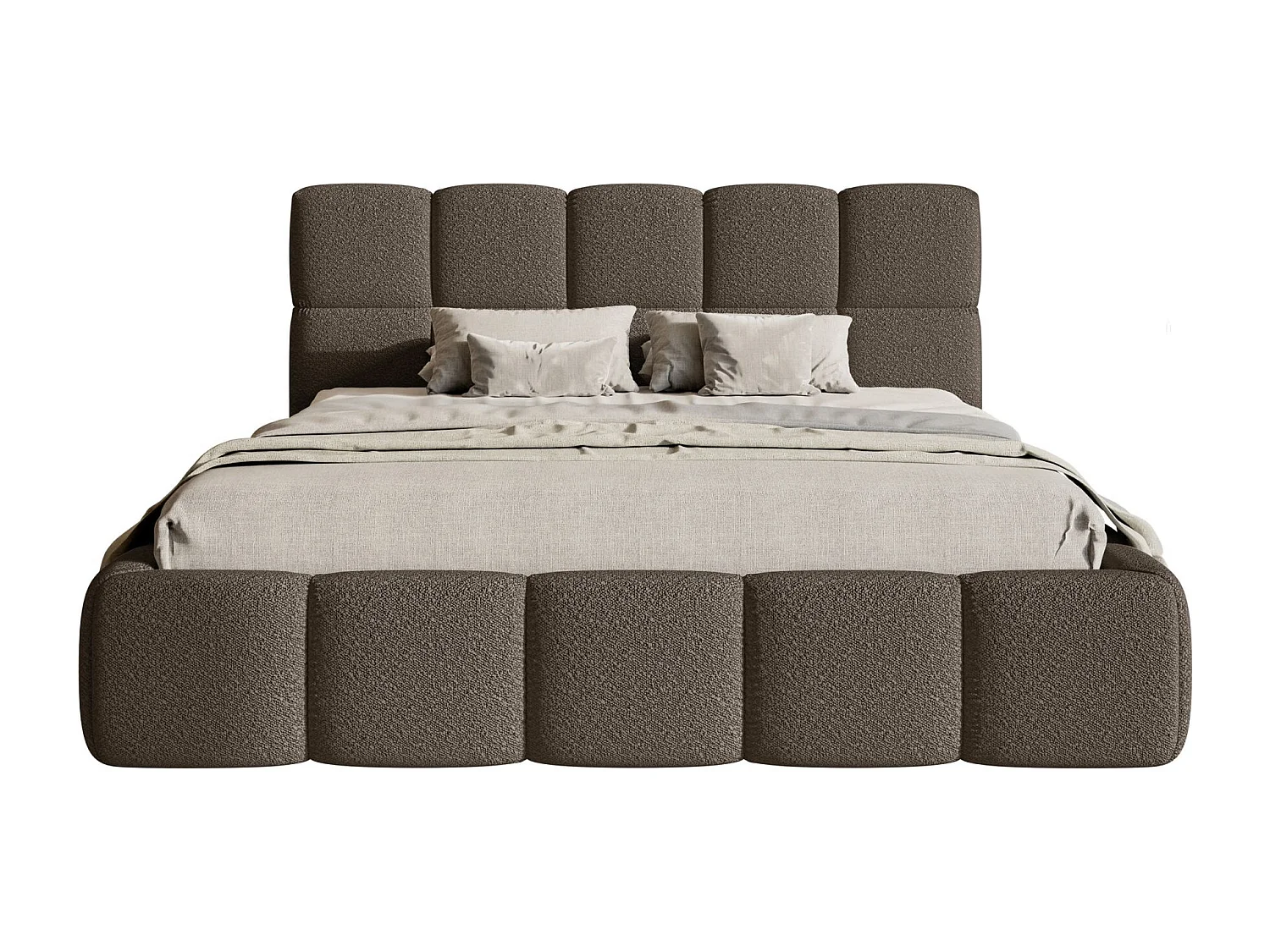 Polsterbett 120x200 cm – Bettkasten & Lattenrost – Bouclé Braun – CLOUDY