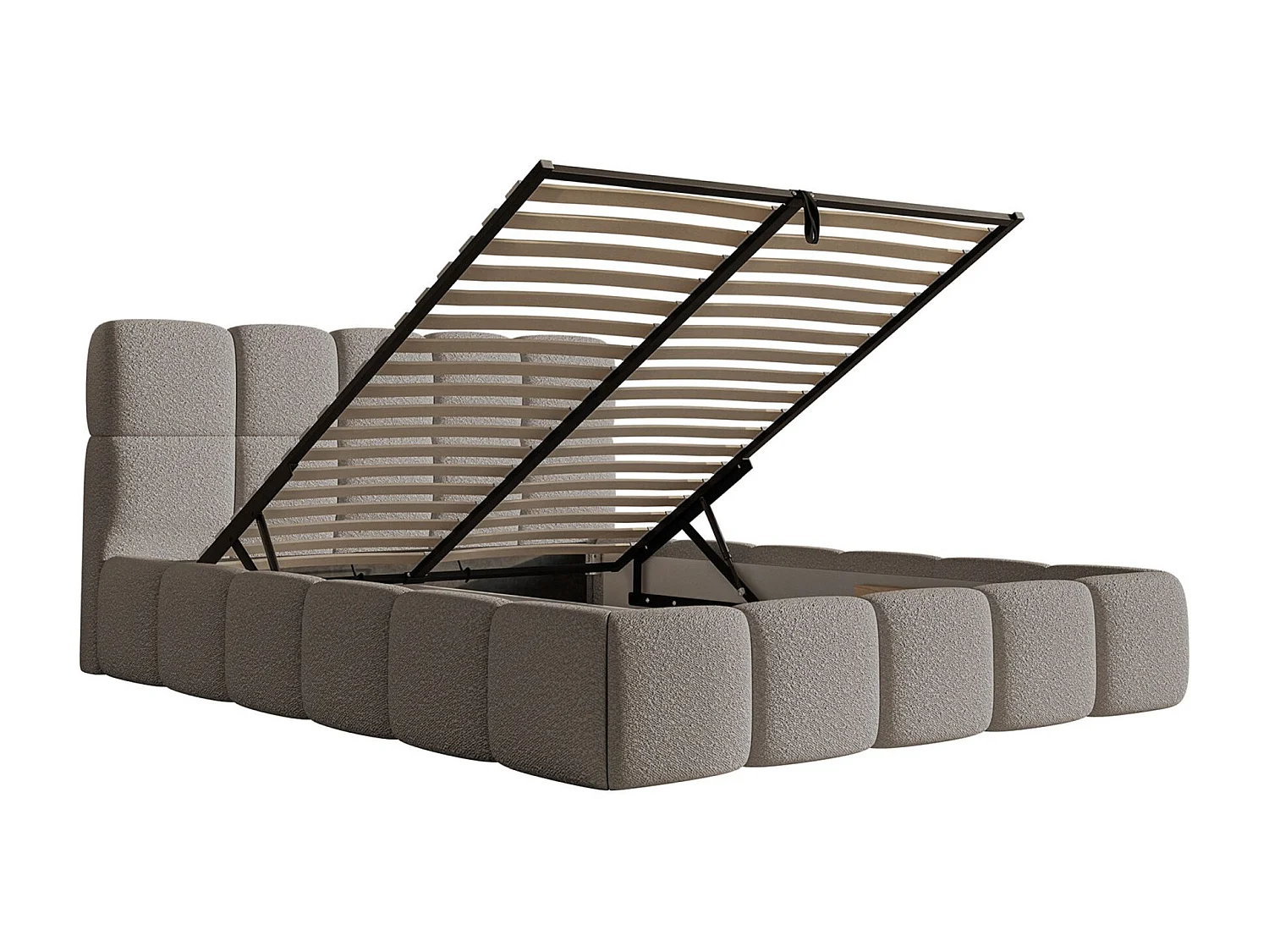 Polsterbett 120x200 cm – Bettkasten & Lattenrost – Bouclé Grau – CLOUDY