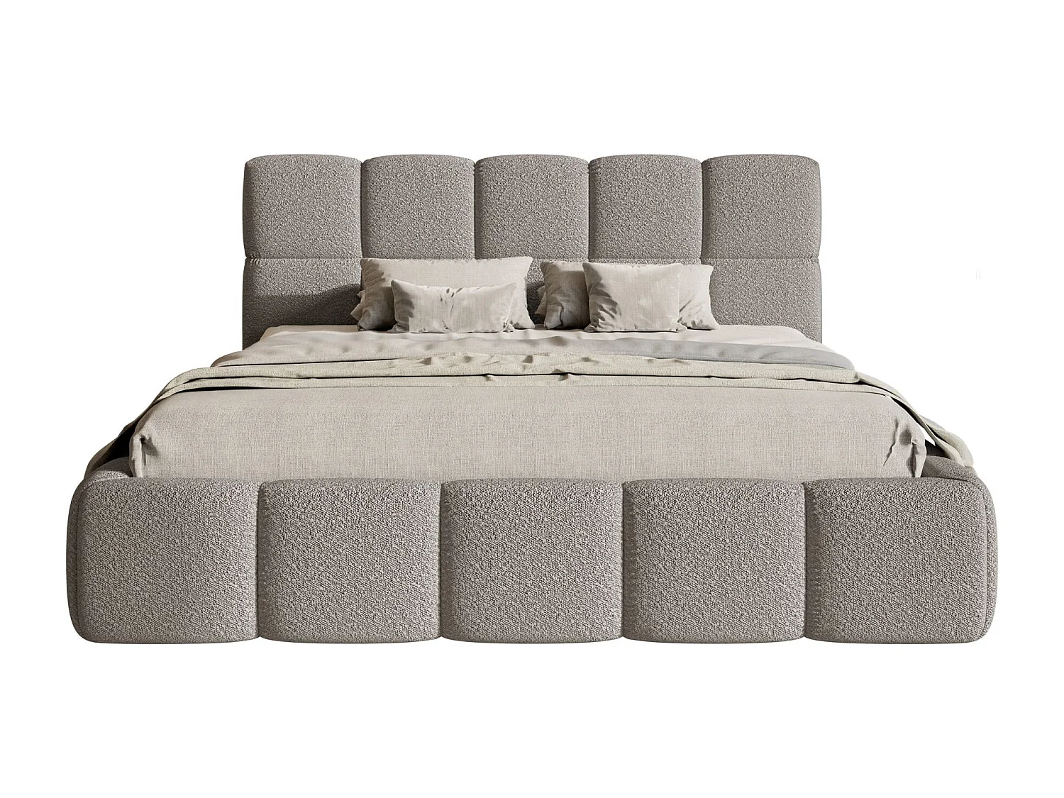 Polsterbett 120x200 cm – Bettkasten & Lattenrost – Bouclé Grau – CLOUDY