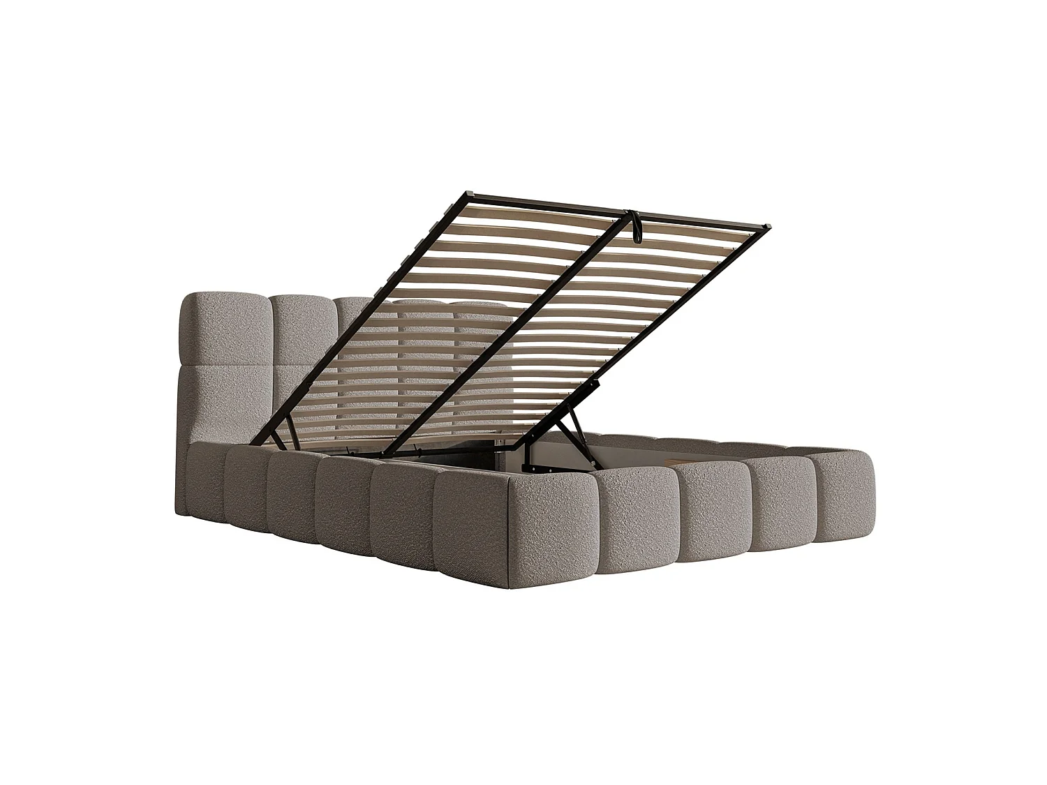 Lit rembourré 120x200 – avec coffre – Bouclé Gris – Cloudy
