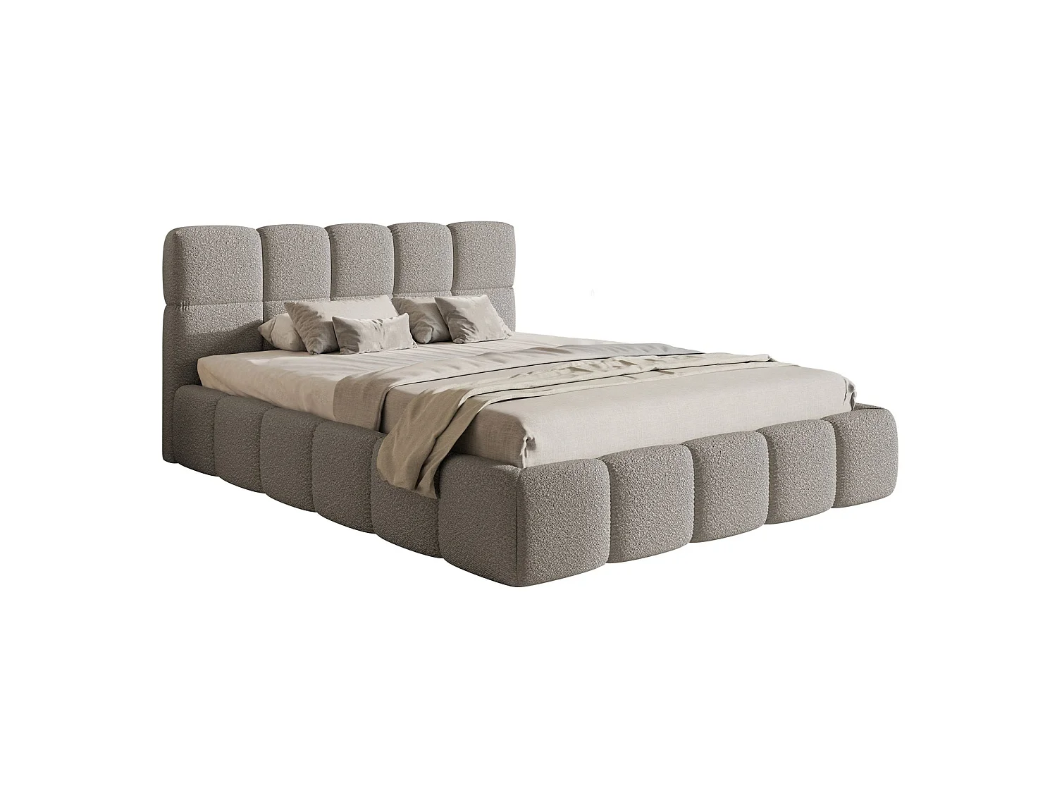 Lit rembourré 120x200 – avec coffre – Bouclé Gris – Cloudy