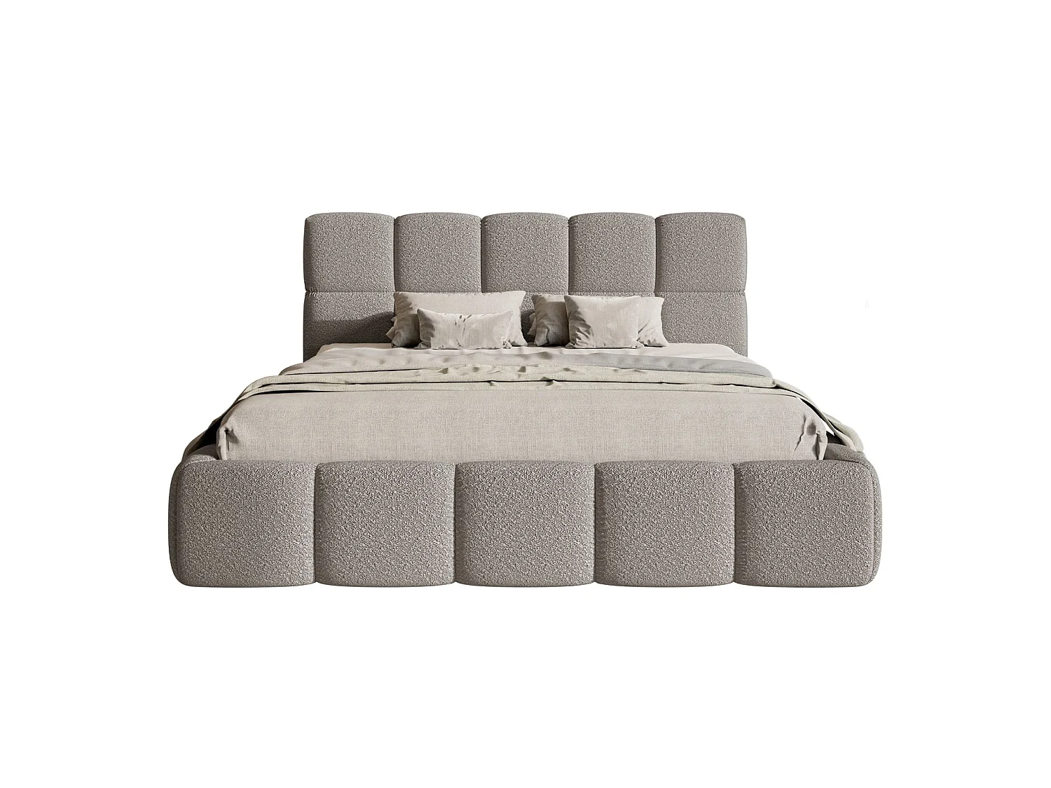Lit rembourré 120x200 – avec coffre – Bouclé Gris – Cloudy
