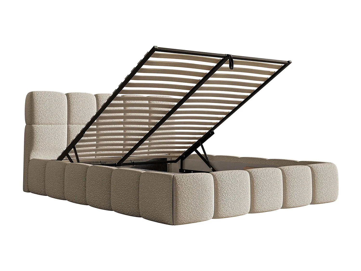 Polsterbett 120x200 cm – Bettkasten & Lattenrost – Bouclé Hellbeige – CLOUDY