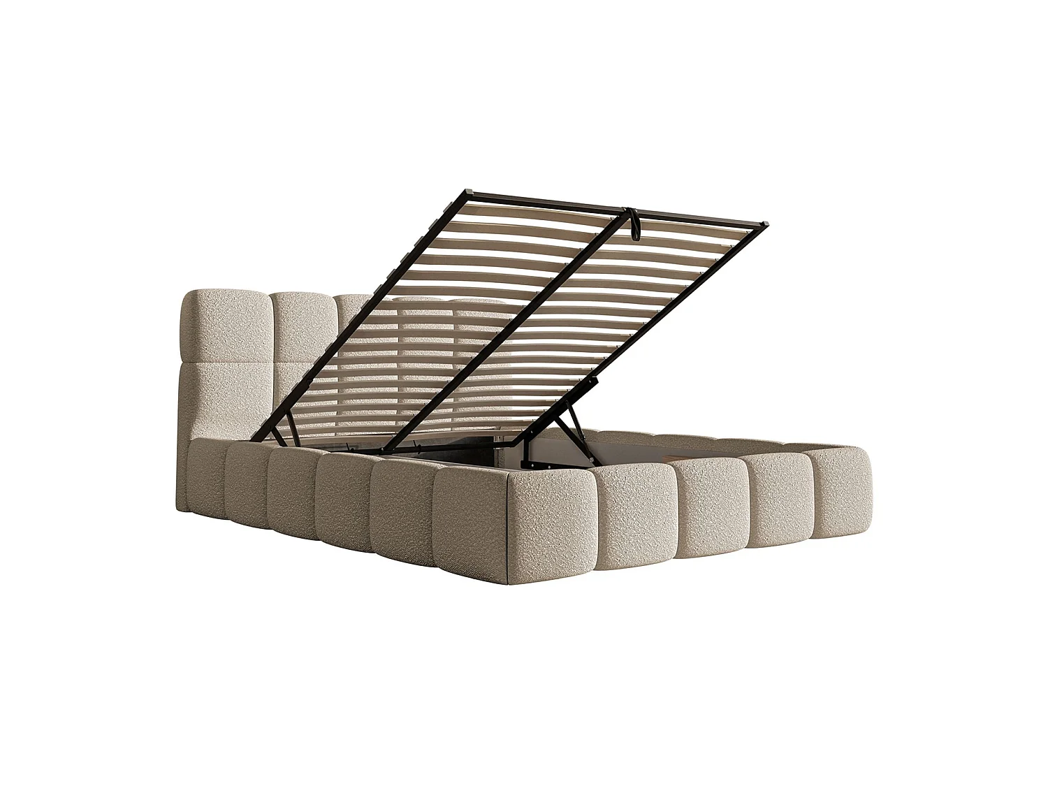 Lit rembourré 120x200 – avec coffre – Bouclé Beige clair – Cloudy