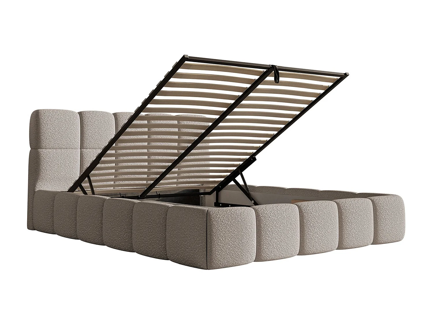 Polsterbett 120x200 cm – Bettkasten & Lattenrost – Bouclé Hellgrau – CLOUDY