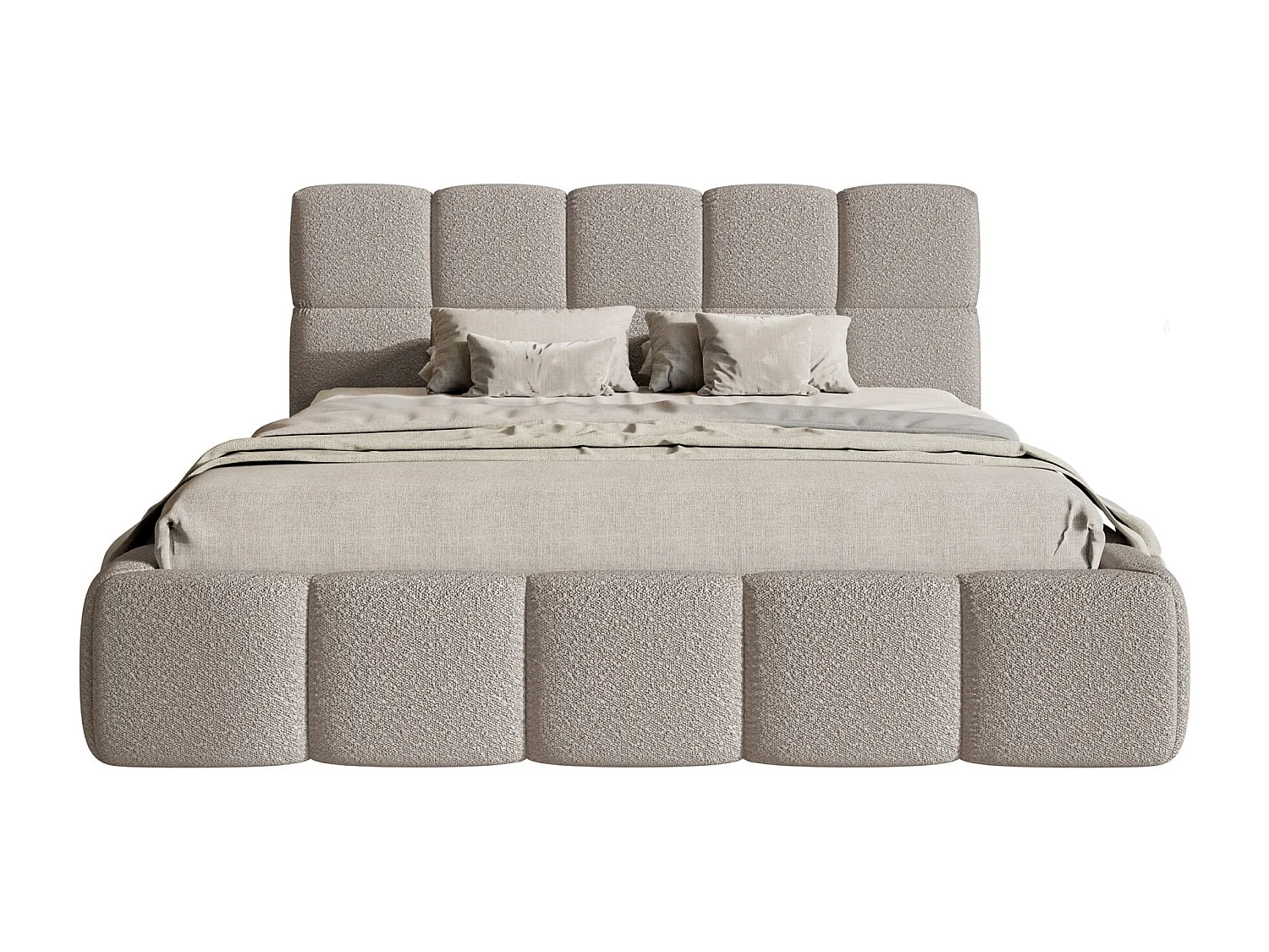 Polsterbett 120x200 cm – Bettkasten & Lattenrost – Bouclé Hellgrau – CLOUDY