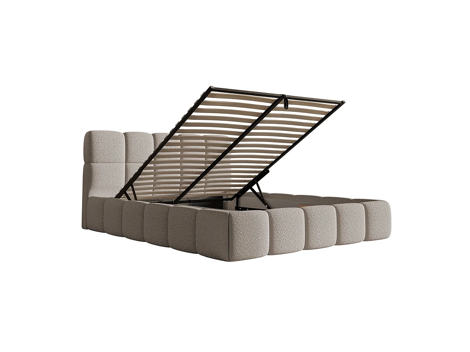 Gestoffeerd bed 120x200 – met opbergruimte – Bouclé Lichtgrijs – Cloudy