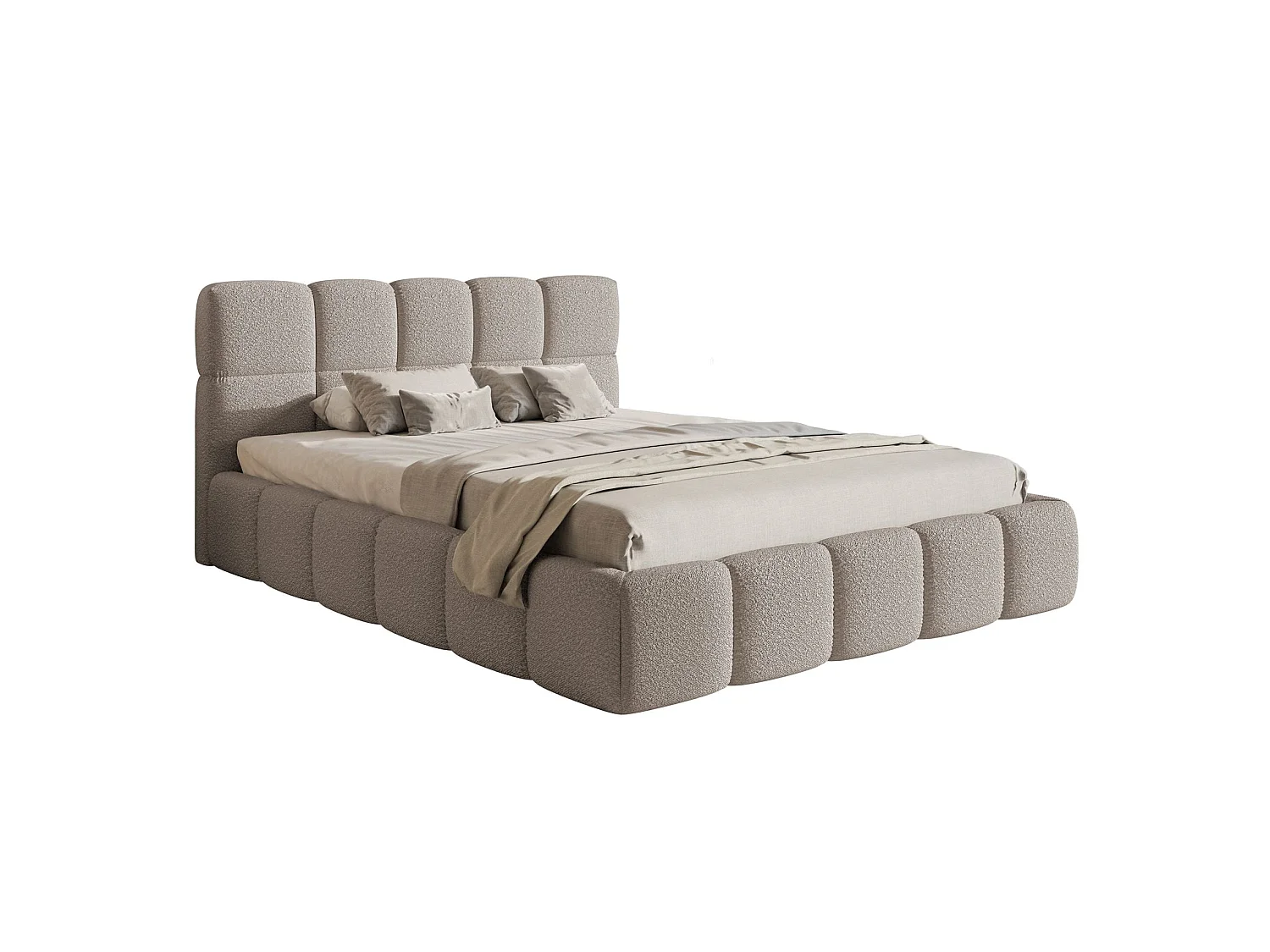 Gestoffeerd bed 120x200 – met opbergruimte – Bouclé Lichtgrijs – Cloudy
