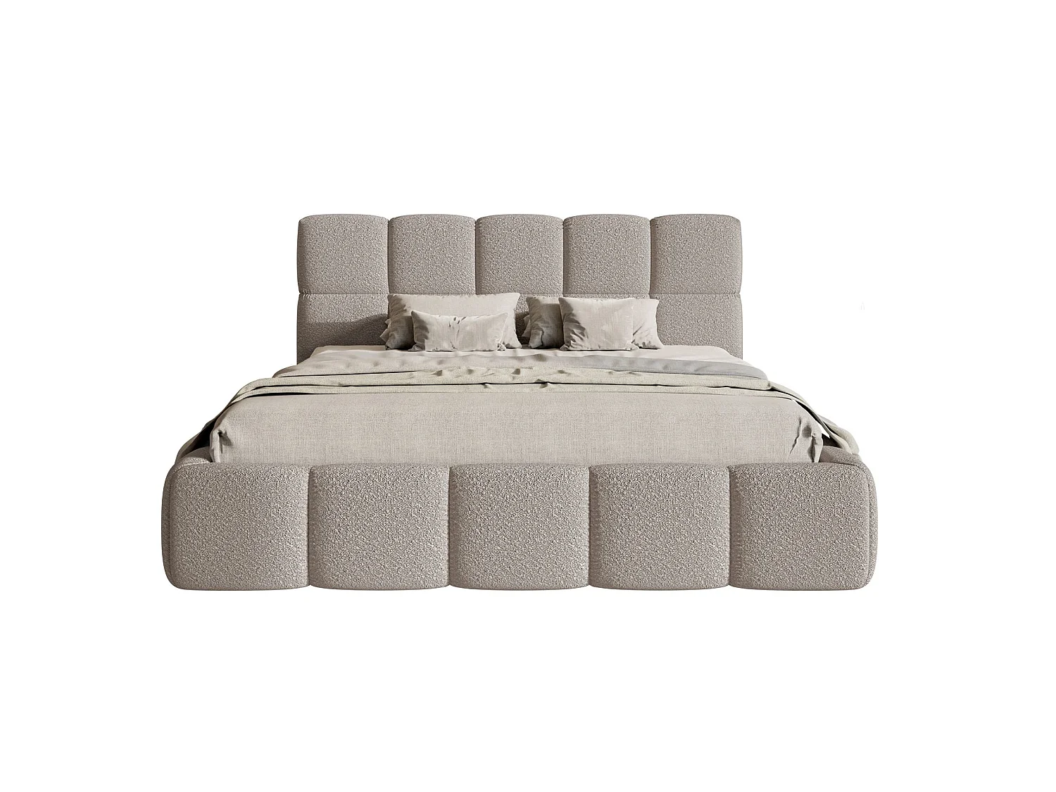Gestoffeerd bed 120x200 – met opbergruimte – Bouclé Lichtgrijs – Cloudy