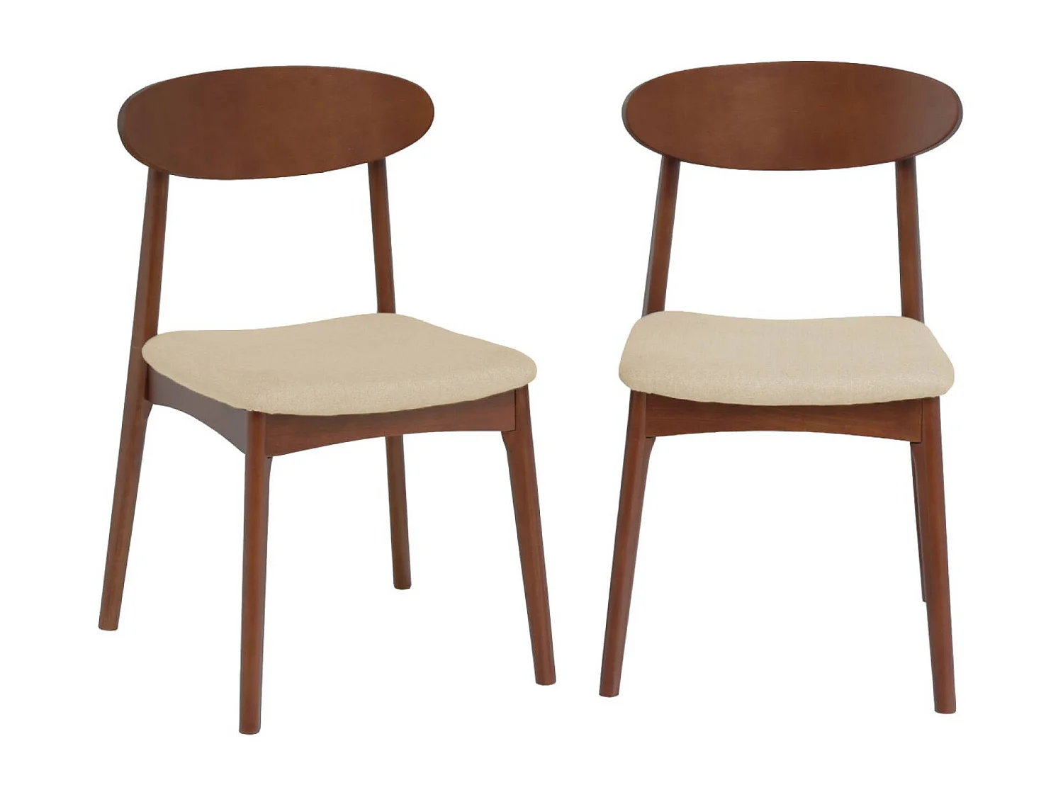 Silla vintage de madera de hevea nogal y tela (juego de 2) beige