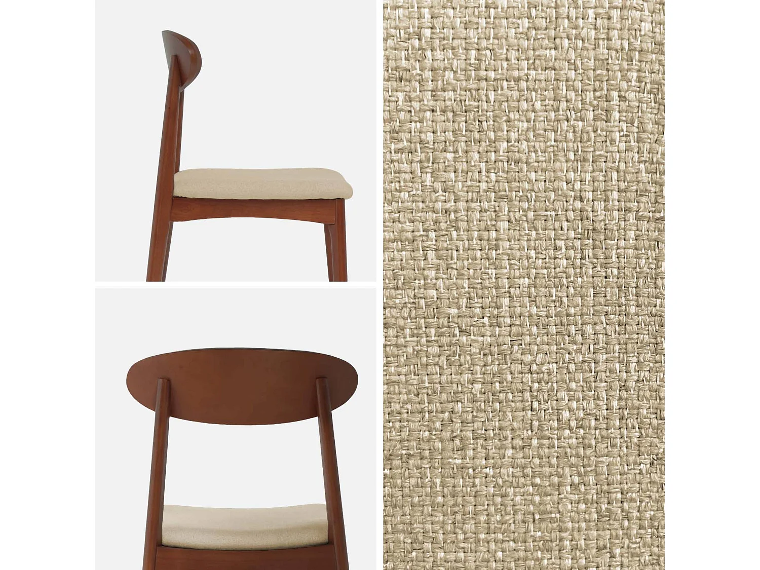 Silla vintage de madera de hevea nogal y tela (juego de 2) beige