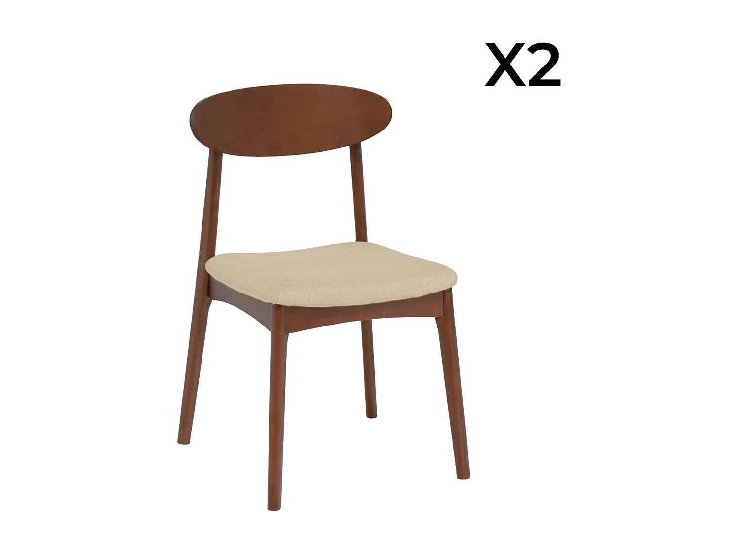 Silla vintage de madera de hevea nogal y tela (juego de 2) beige