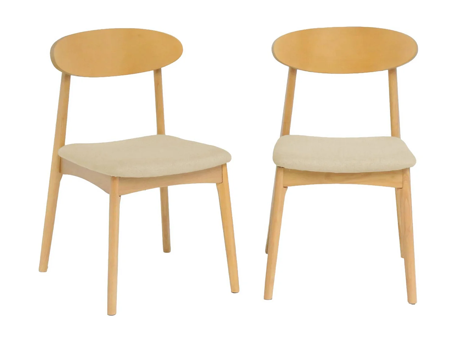 Silla vintage de madera de hevea natural y tela (lote de 2) beige