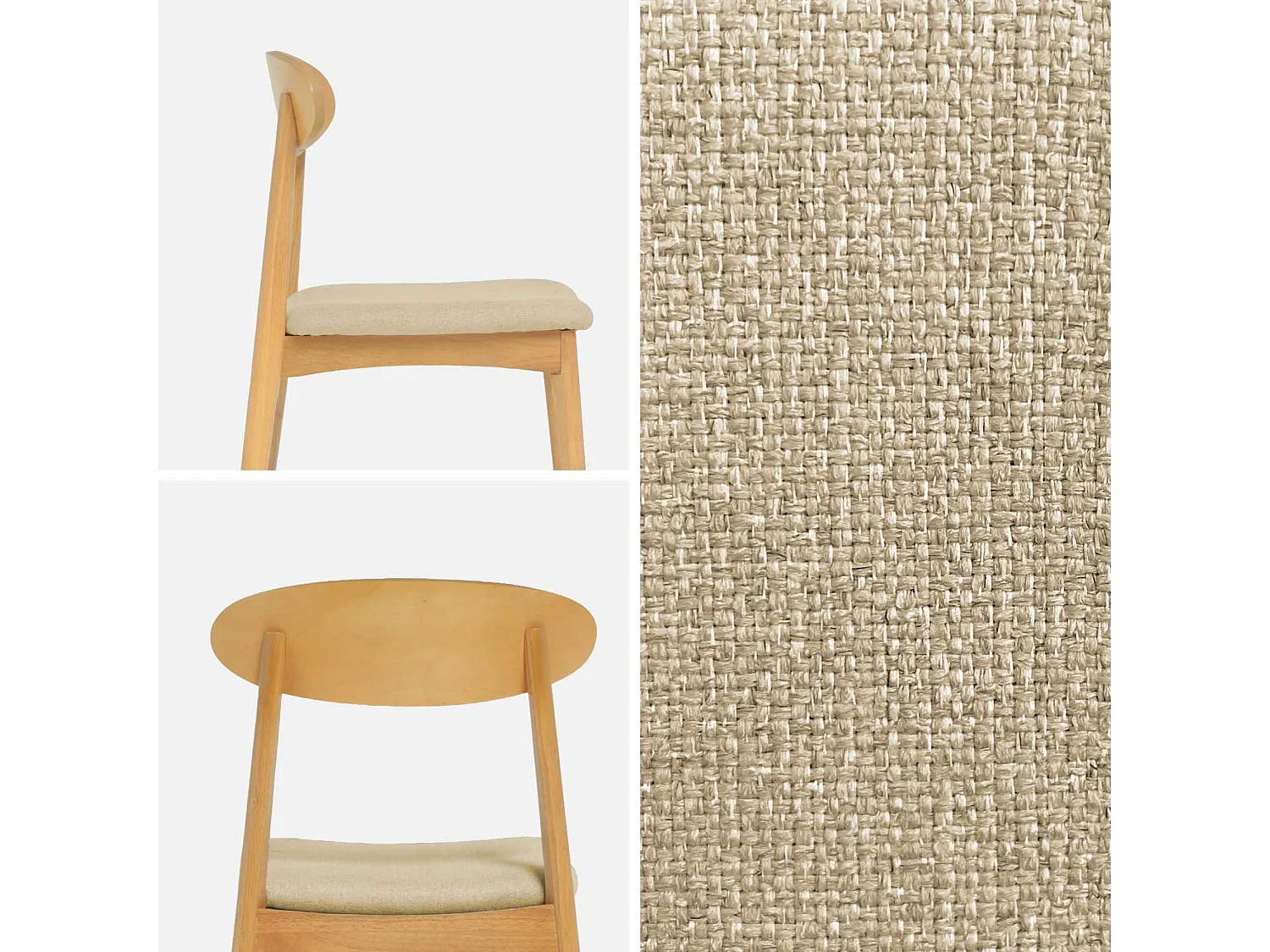 Silla vintage de madera de hevea natural y tela (lote de 2) beige