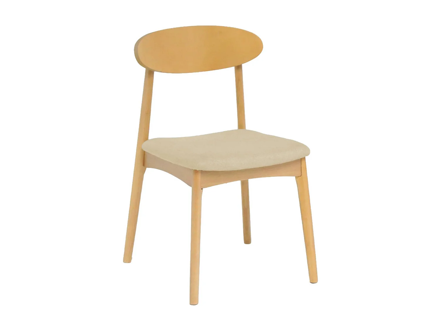 Silla vintage de madera de hevea natural y tela (lote de 2) beige
