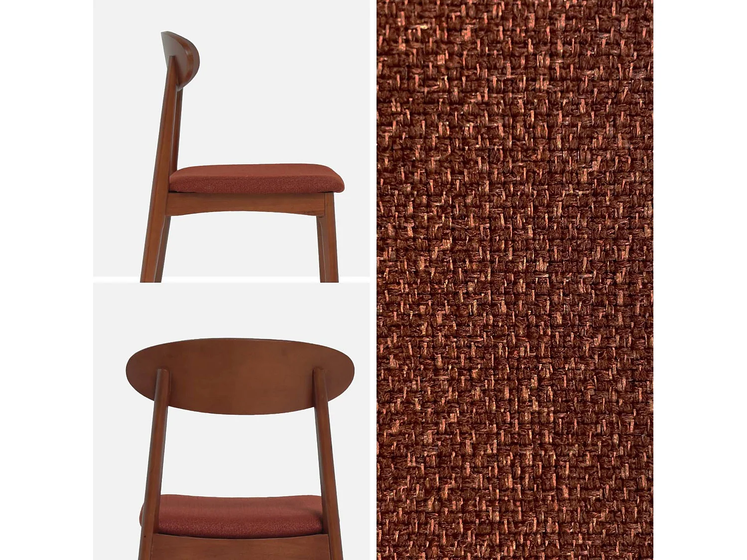 Silla vintage de madera de hevea nogal y tela (juego de 2) terracota