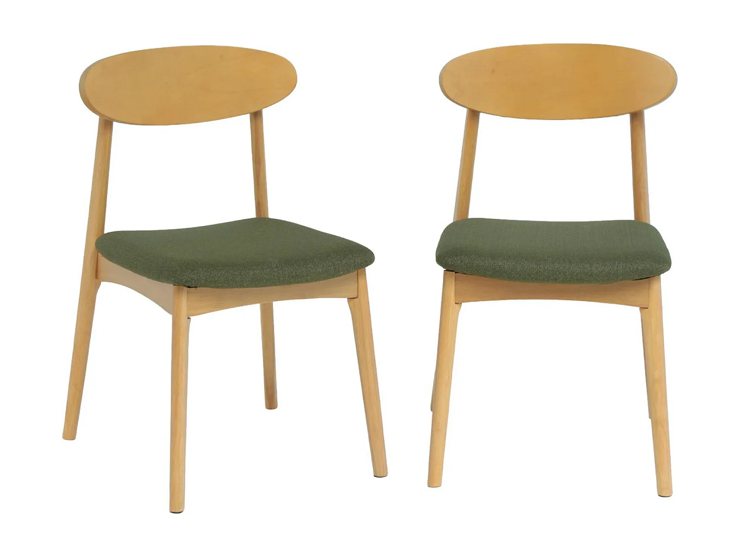 Silla vintage de madera de hevea natural y tela (lote de 2) verde kaki