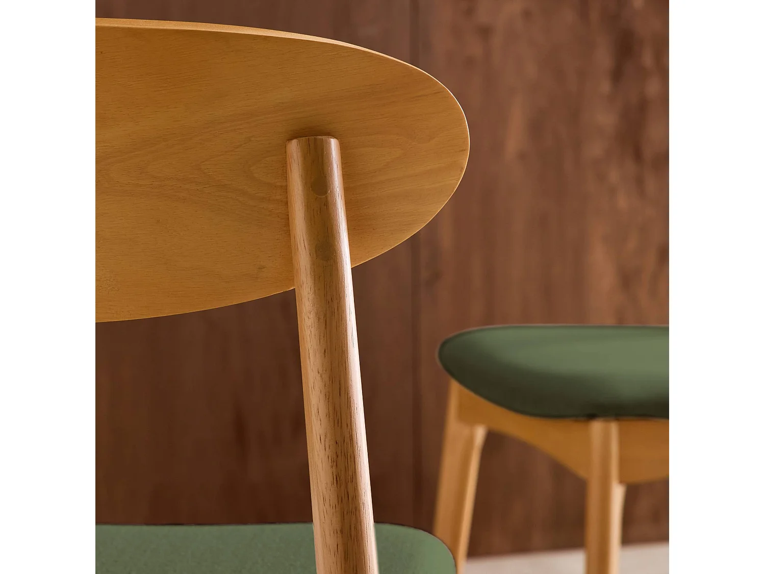 Silla vintage de madera de hevea natural y tela, set de 2 verde kaki