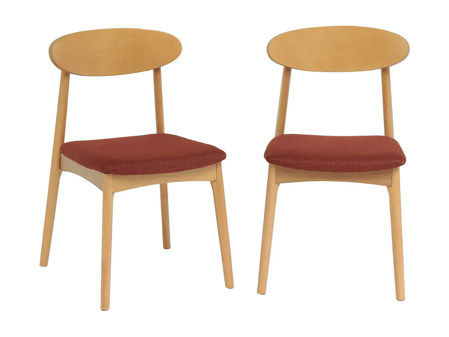 Silla vintage de madera de hevea natural y tela (lote de 2) terracota