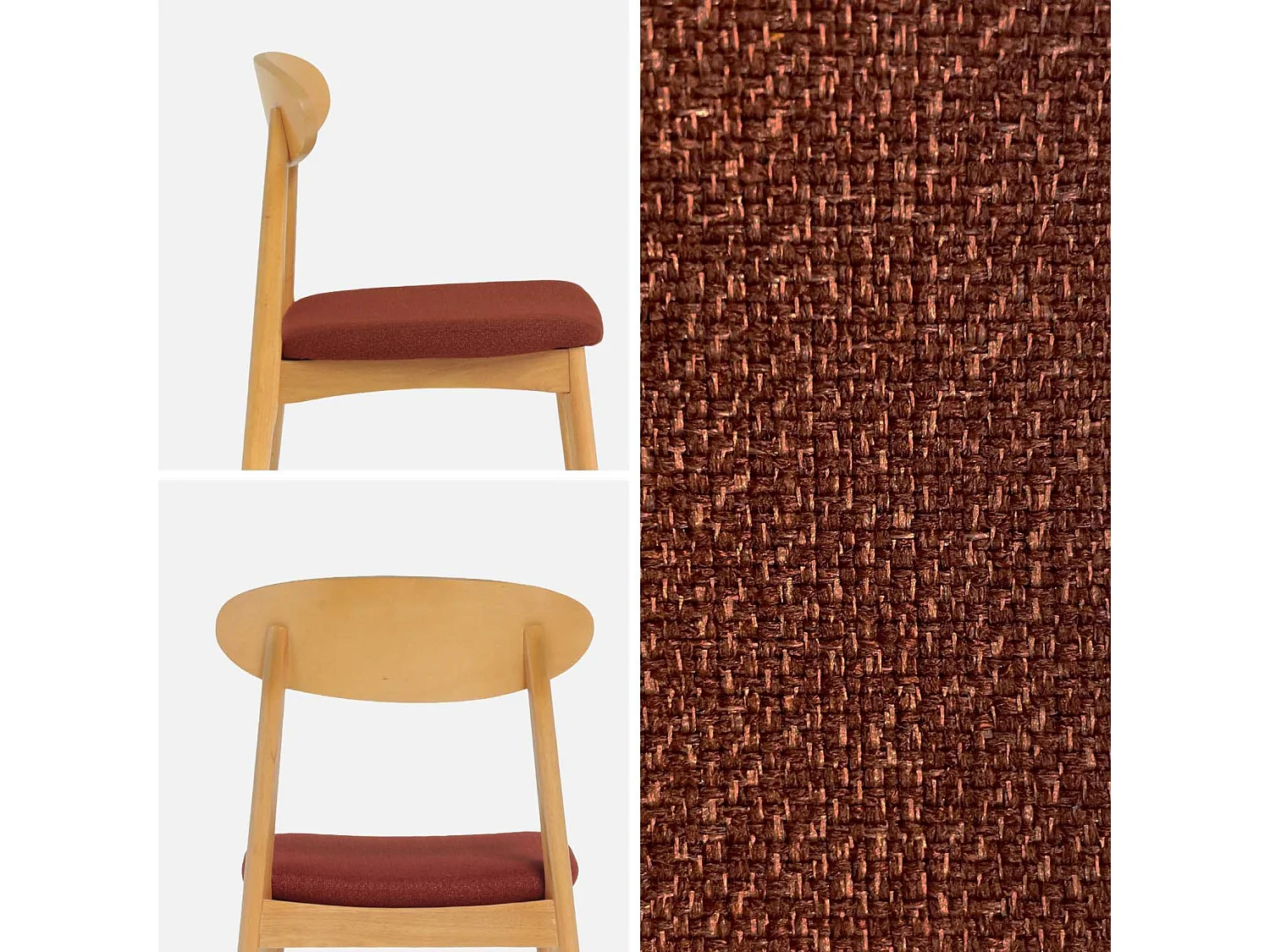 Silla vintage de madera de hevea natural y tela (lote de 2) terracota