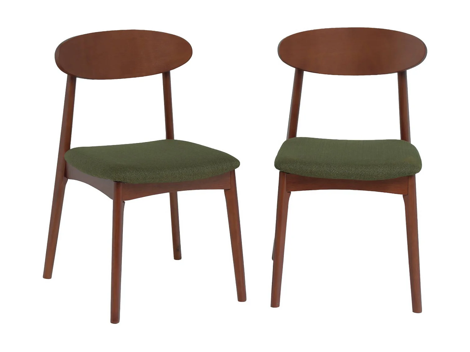 Silla vintage de madera de hevea nogal y tela (juego de 2) verde kaki