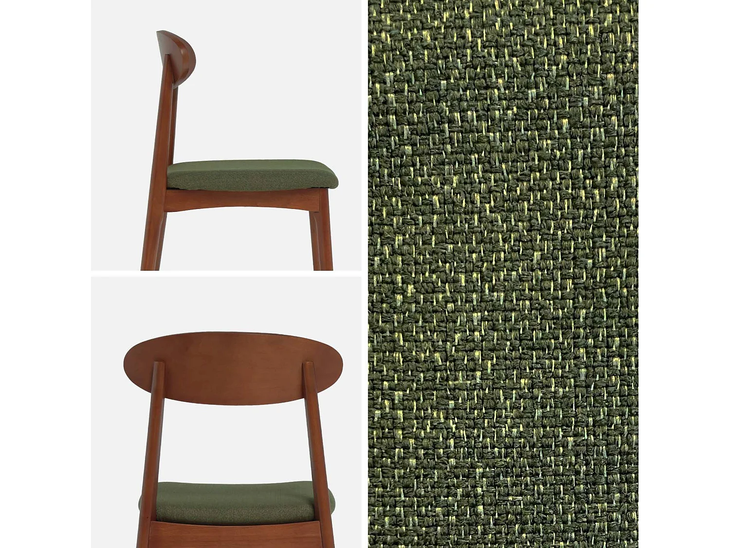 Silla vintage de madera de hevea nogal y tela (juego de 2) verde kaki