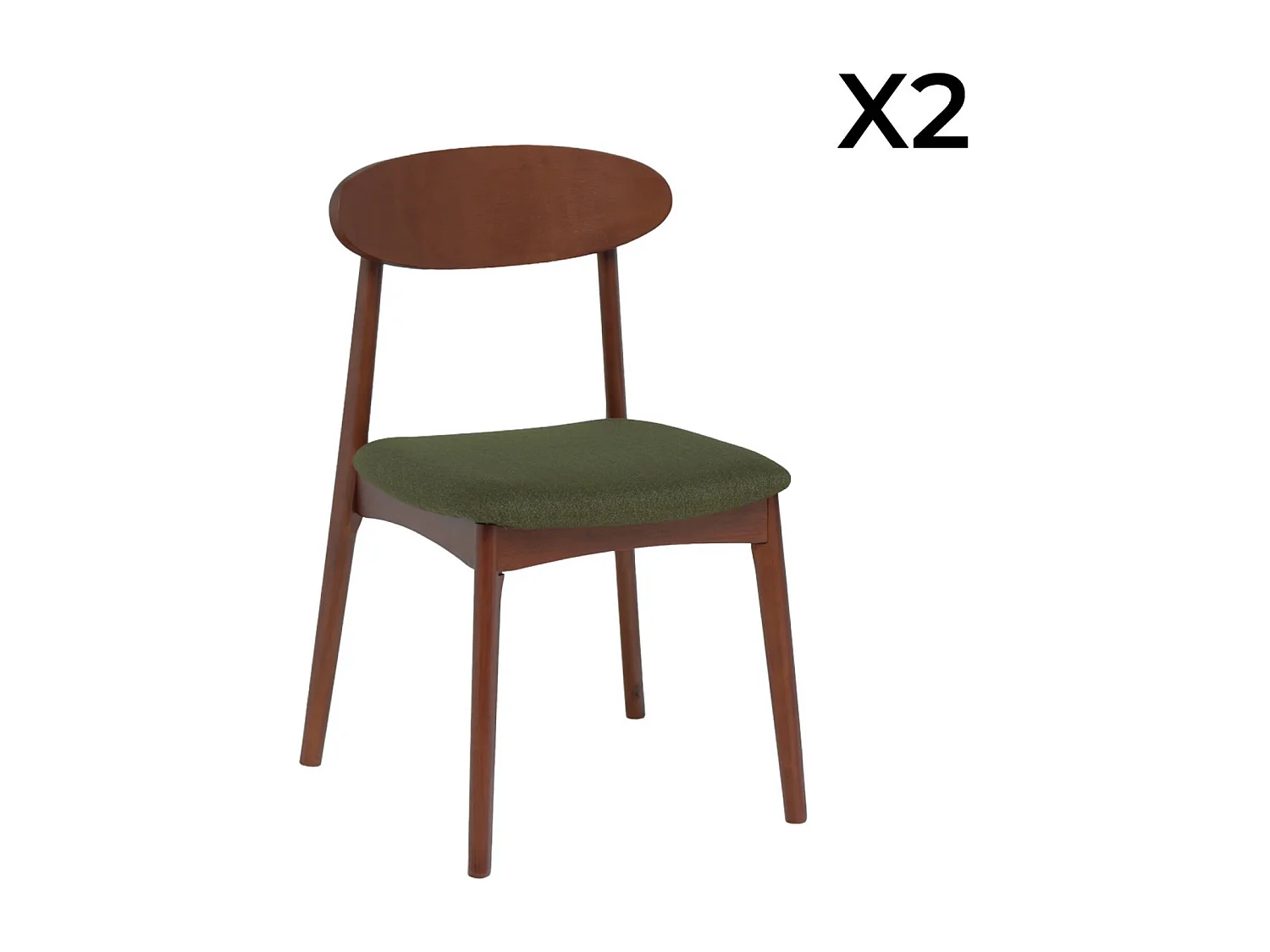 Silla vintage de madera de hevea nogal y tela (juego de 2) verde kaki