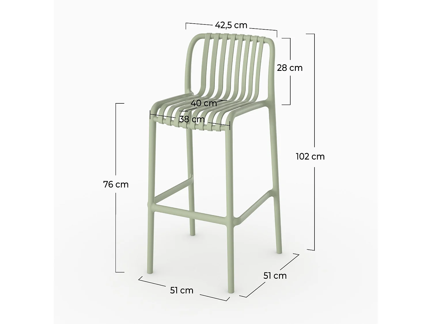 Lot de 2 chaises de bar de jardin 76 cm en plastique vert pastel - Duli