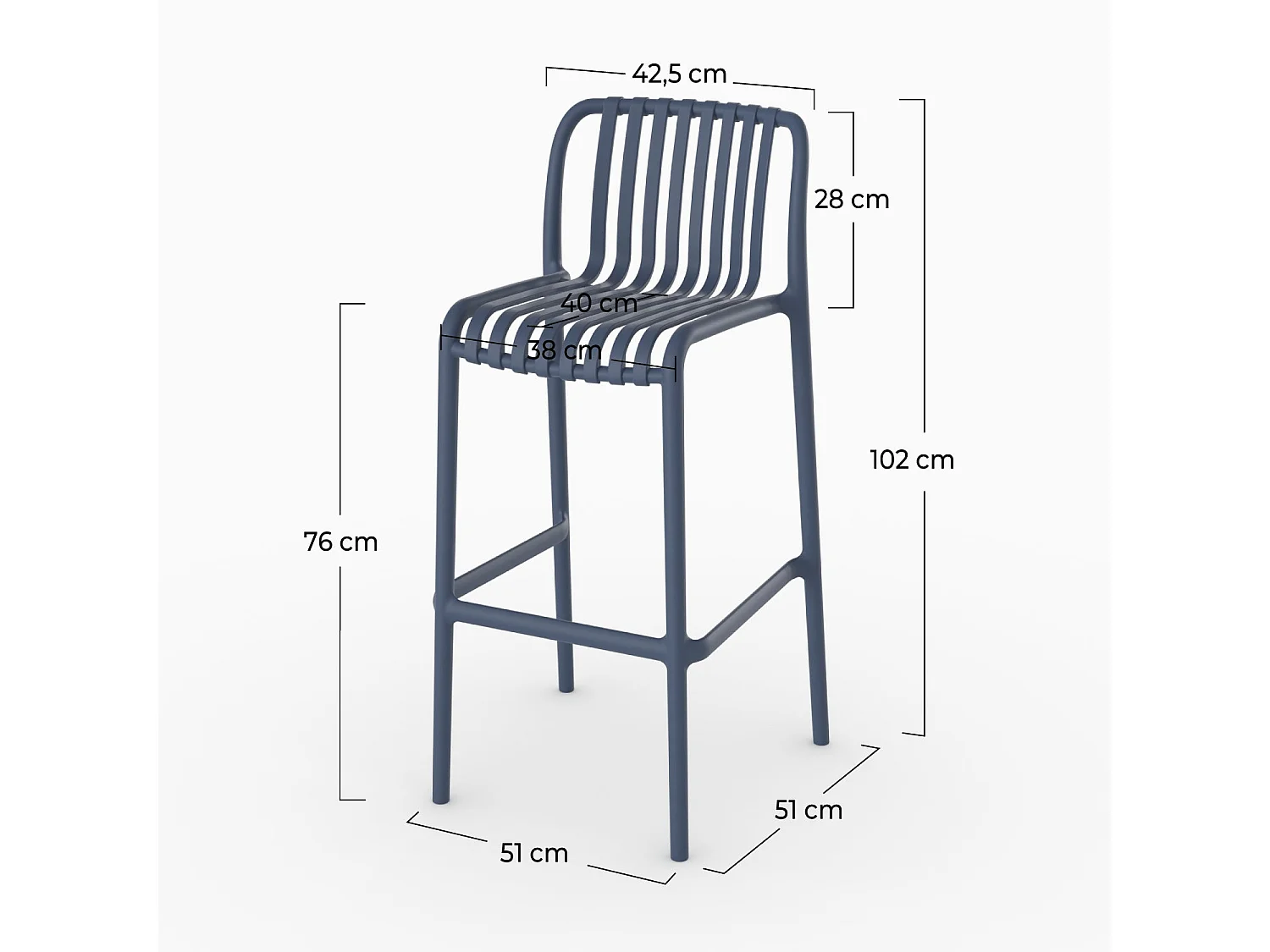 Lot de 2 chaises de bar de jardin 76 cm en plastique bleu marine - Duli