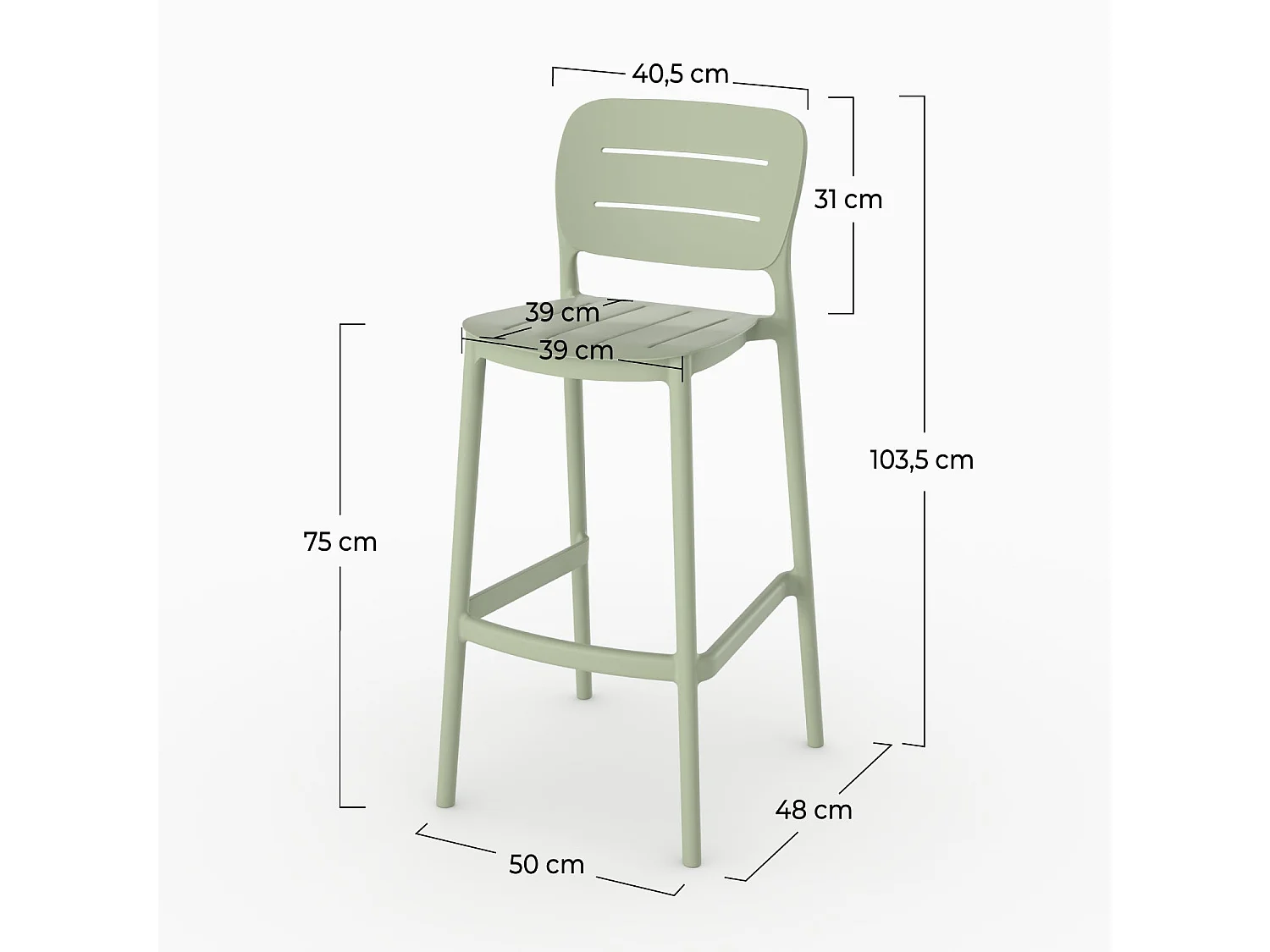 Lot de 2 chaises de bar de jardin 75 cm en plastique vert pastel - Lola