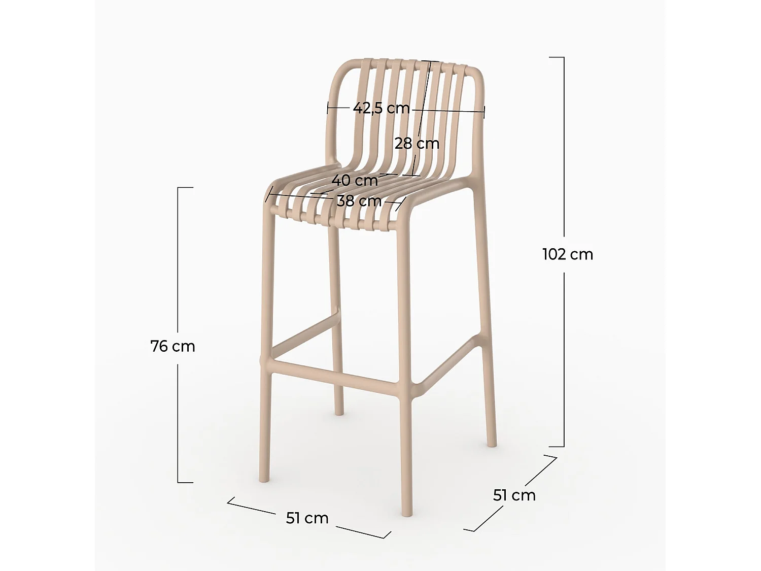 Set di 2 sedie da bar da giardino 76 cm in plastica beige - Duli