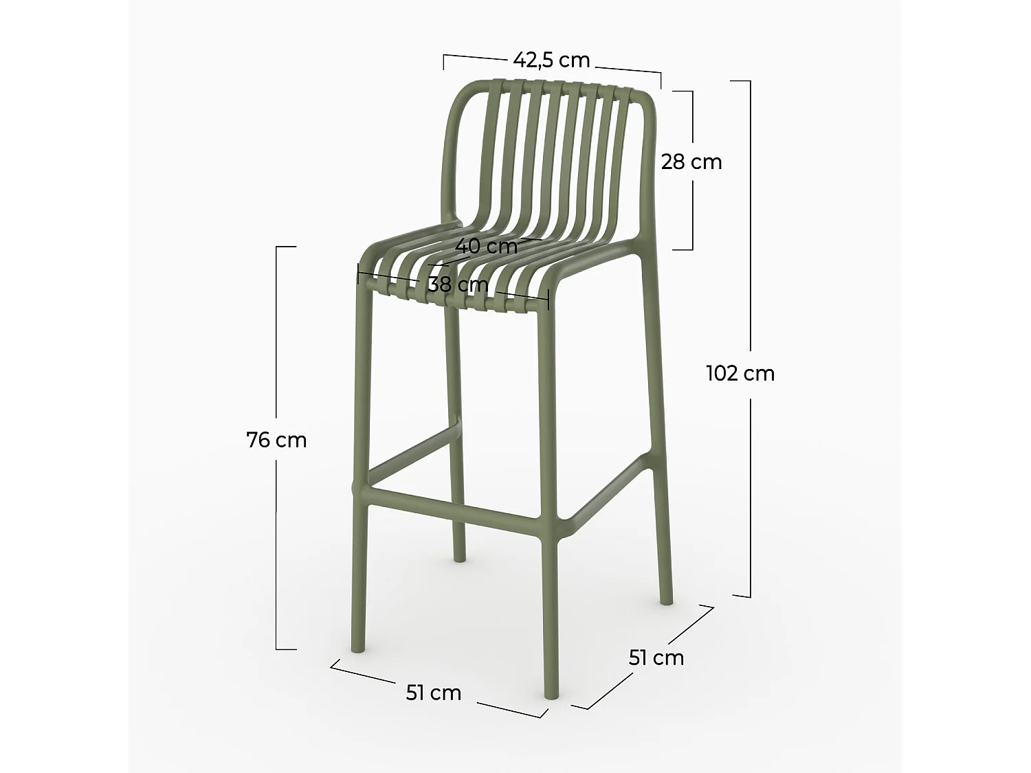 Set di 2 sedie da bar da giardino 76 cm in plastica verde kaki - Duli