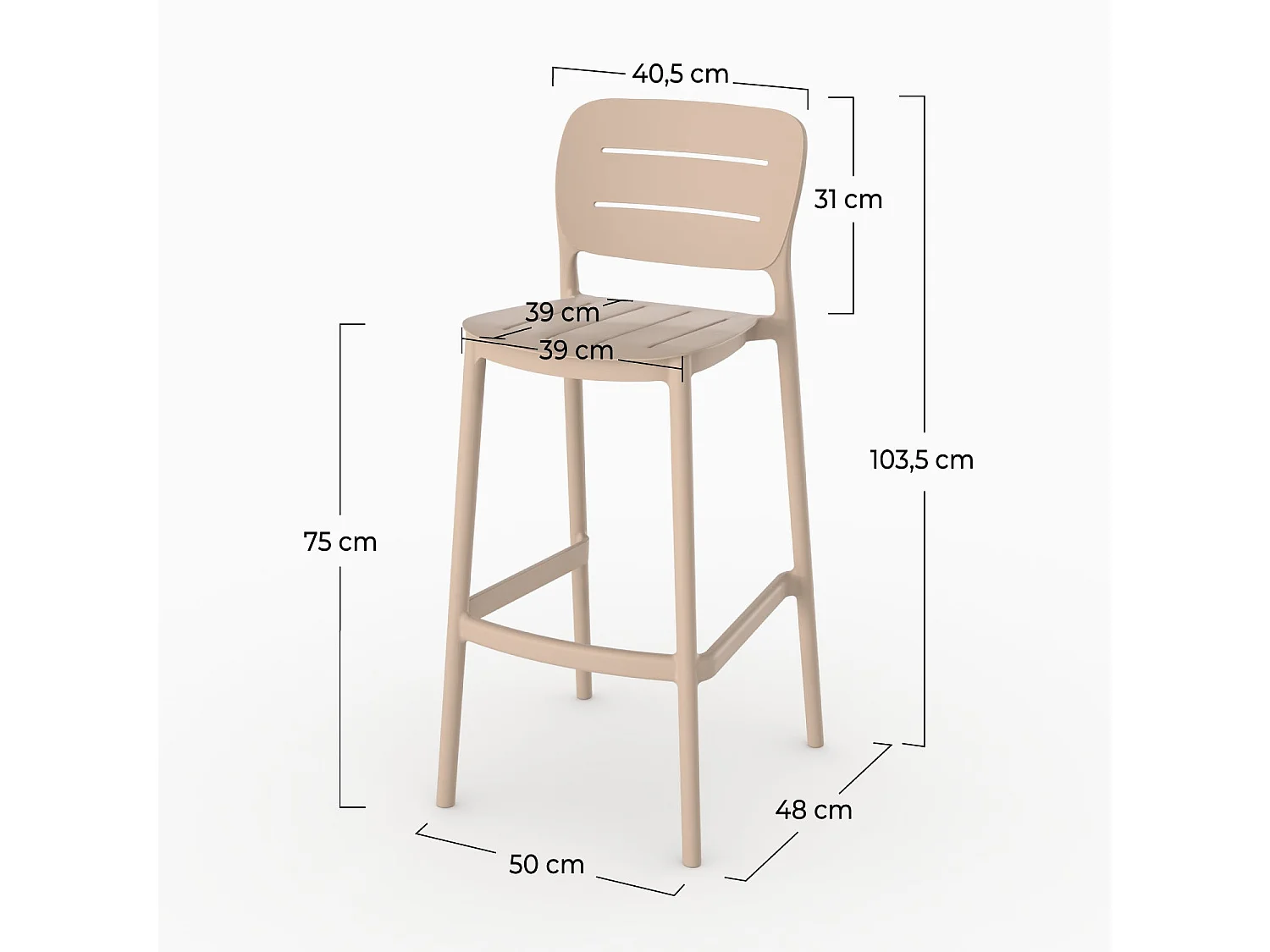 Conjunto de 2 sillas de bar de jardín de 75 cm en plástico beige - Lola