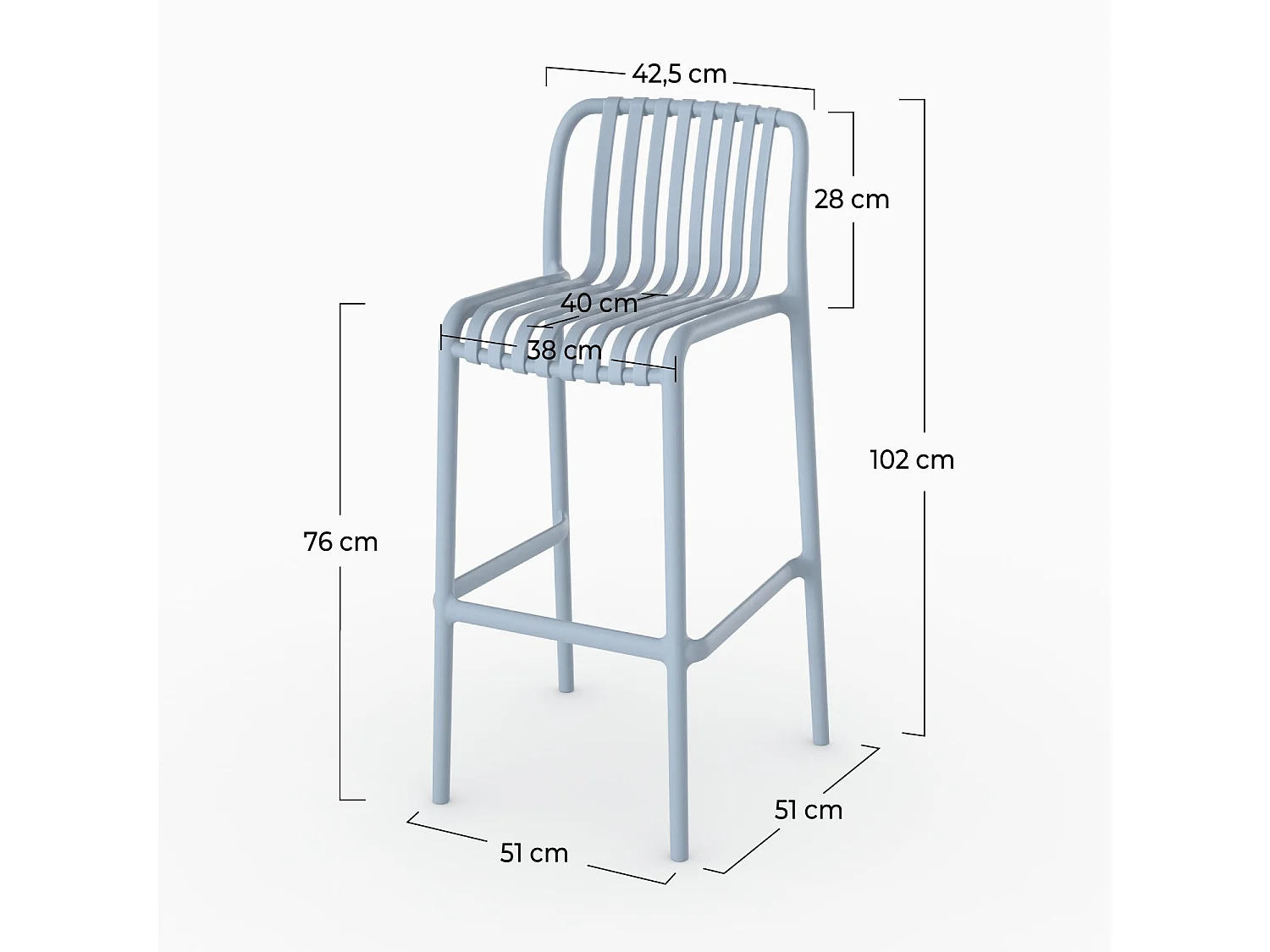 Lot de 2 chaises de bar de jardin 76 cm en plastique bleu pastel - Duli
