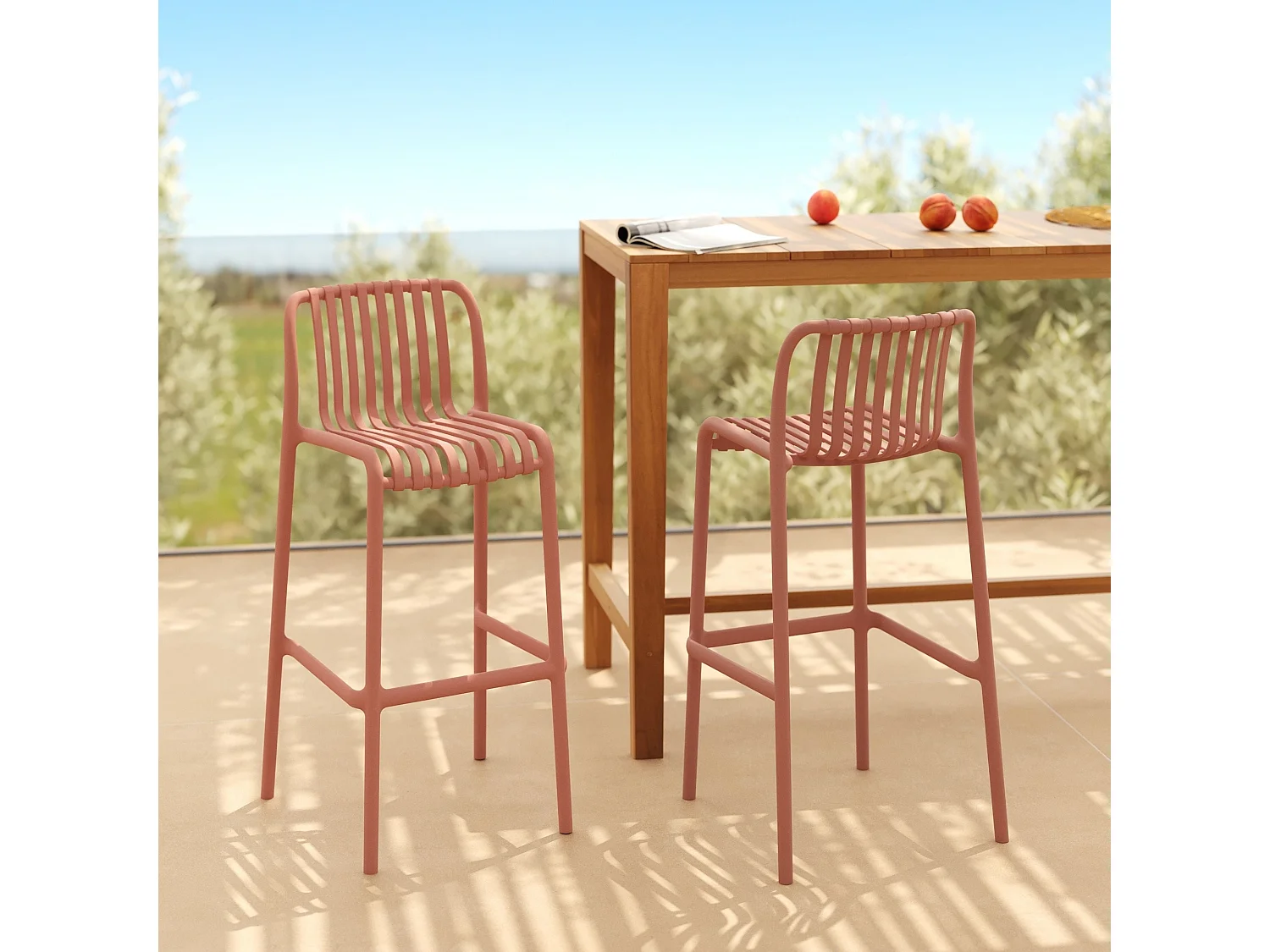 Lot de 2 chaises de bar de jardin 76 cm en plastique terracotta - Duli