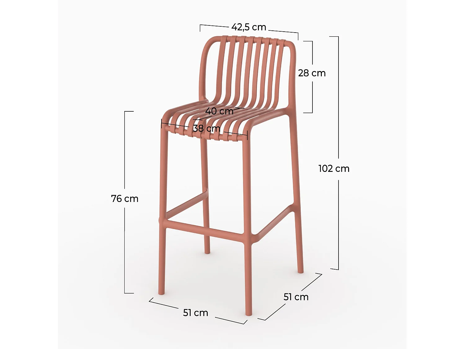 Lot de 2 chaises de bar de jardin 76 cm en plastique terracotta - Duli