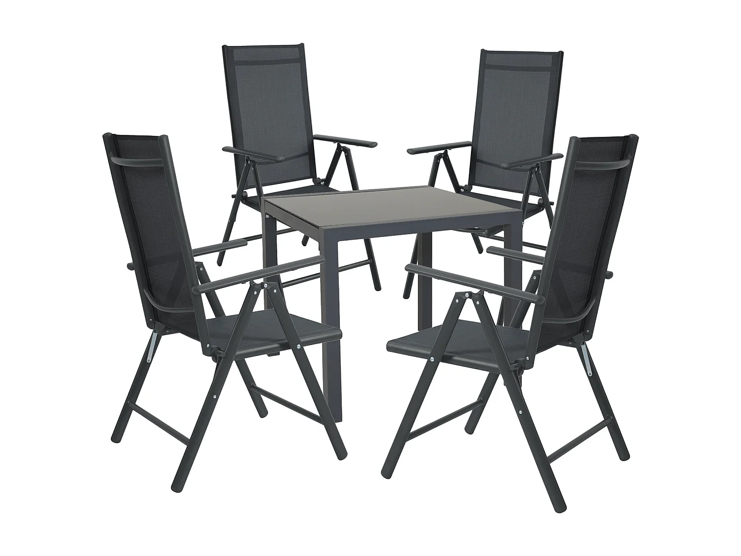 SVITA Set table de jardin et 4 chaises à dossier haut pliables fauteuils de camping métal Anthracite