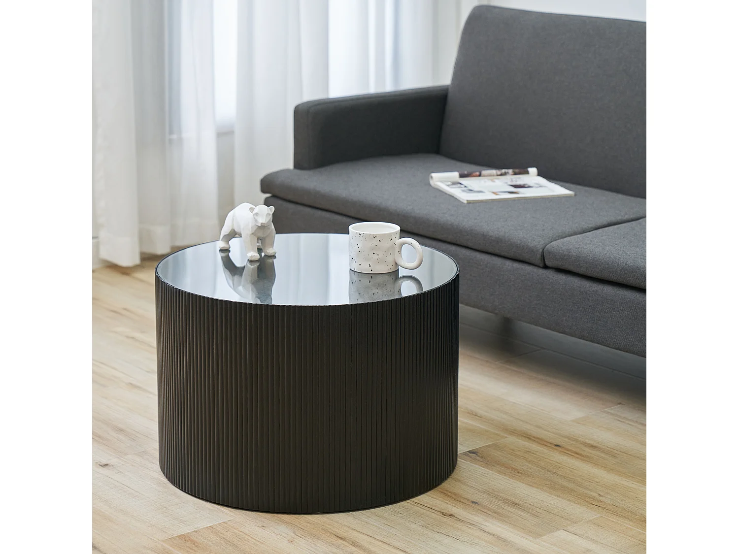 SVITA CARLA Table d'appoint Table de salon 59x39cm (Ø x H) Bois de Paulownia Noir