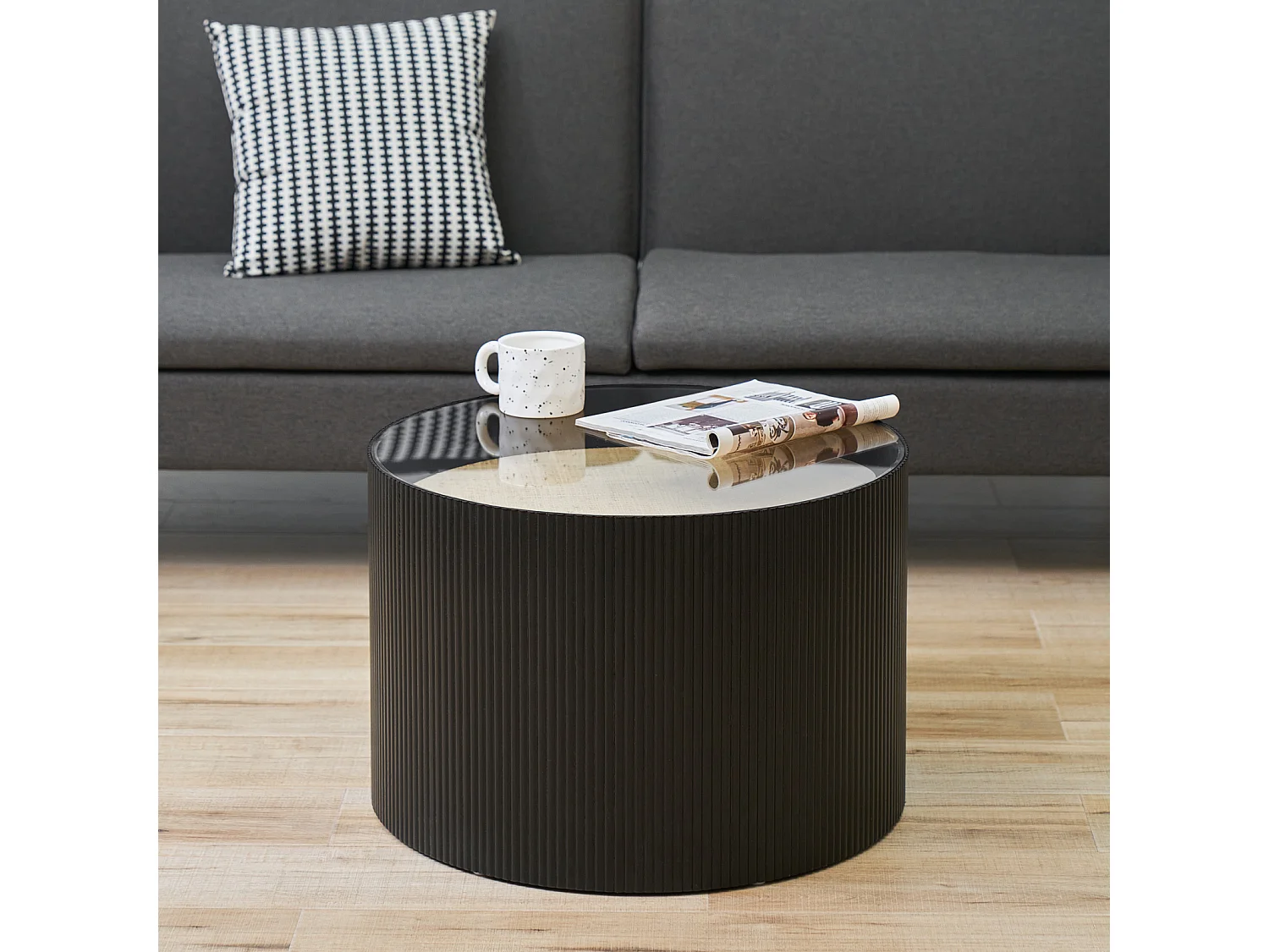 SVITA CARLA Table d'appoint Table de salon 59x39cm (Ø x H) Bois de Paulownia Naturel/Noir