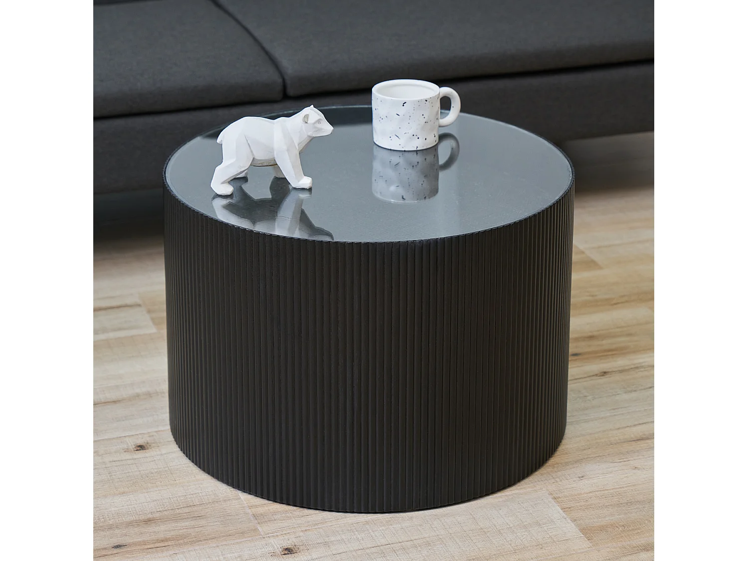 SVITA CARLA Table d'appoint Table de salon 59x39cm (Ø x H) Bois de Paulownia Naturel/Noir