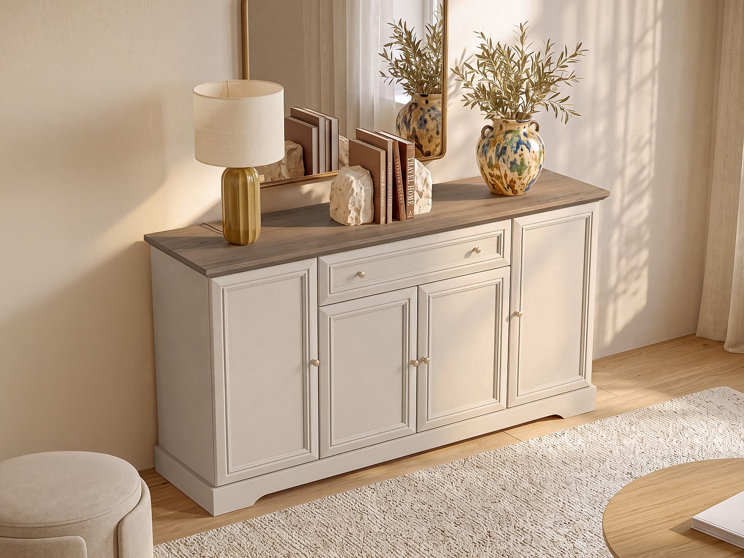 Sideboard mit 4 Türen und 1 Schublade - Beige und Naturfarben hell - ZARULA