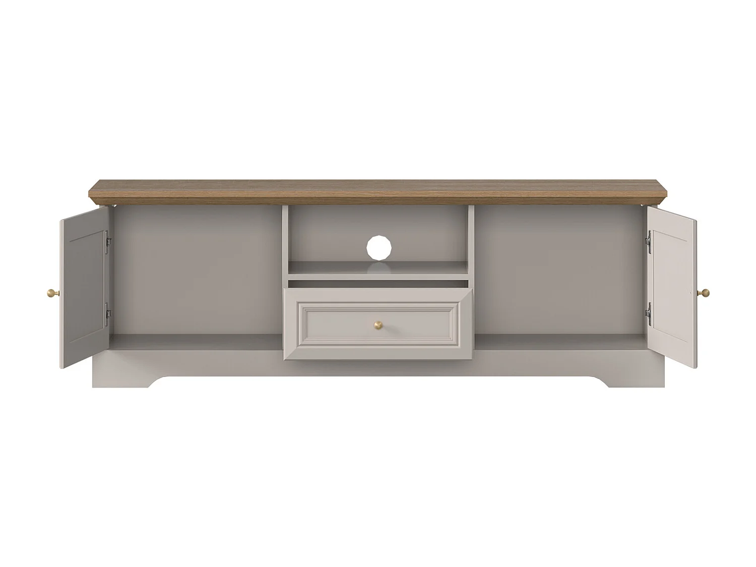 Meuble TV avec 2 portes, 1 tiroir et 1 niche - Beige et Naturel clair - ZARULA