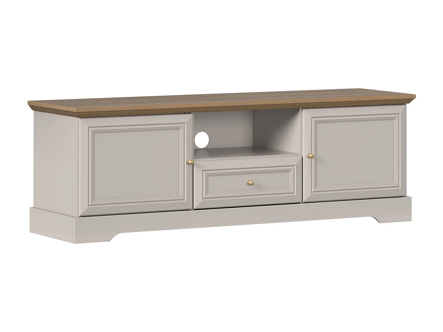 Meuble TV avec 2 portes, 1 tiroir et 1 niche - Beige et Naturel clair - ZARULA