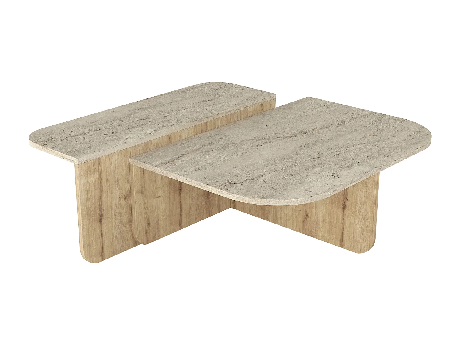Table basse - Effet travertin beige et naturel clair - MARALIA