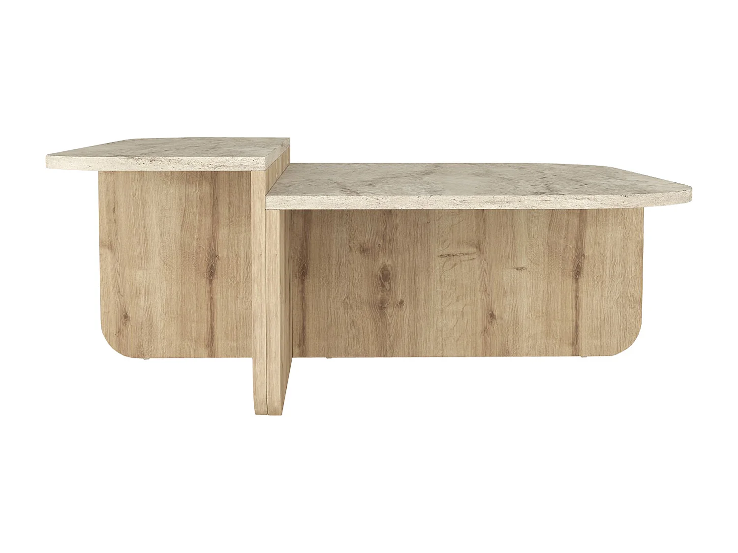 Table basse - Effet travertin beige et naturel clair - MARALIA